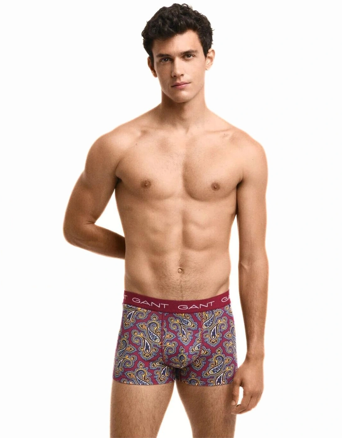 3-Pack Paisley Print Boxer Trunks, Burgundy/navy