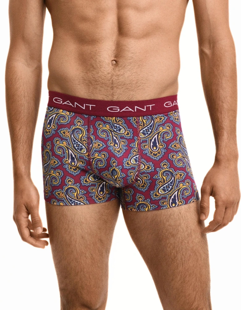 3-Pack Paisley Print Boxer Trunks, Burgundy/navy