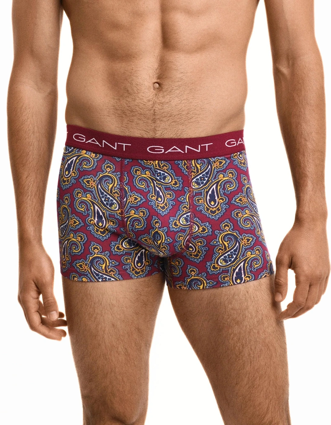 3-Pack Paisley Print Boxer Trunks, Burgundy/navy