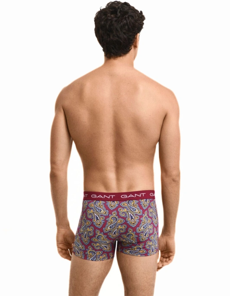 3-Pack Paisley Print Boxer Trunks, Burgundy/navy