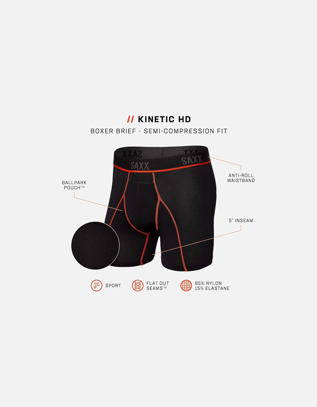 Kinetic Light Compression Mesh Boxer Brief, Black/vermilion