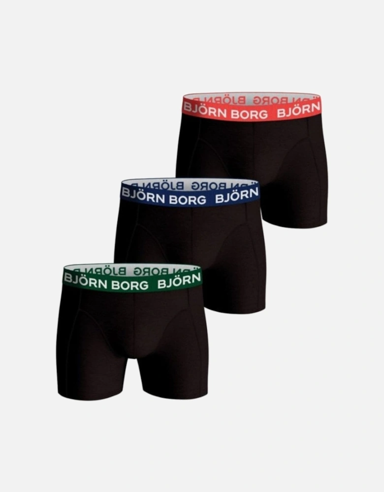 3-Pack Contrast Waistband Boxer Trunks, Black w/ green/blue/red