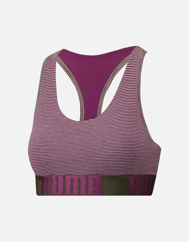 Cotton Modal Stretch Mini Stripe Bralette, Dark Purple / Grey Melange