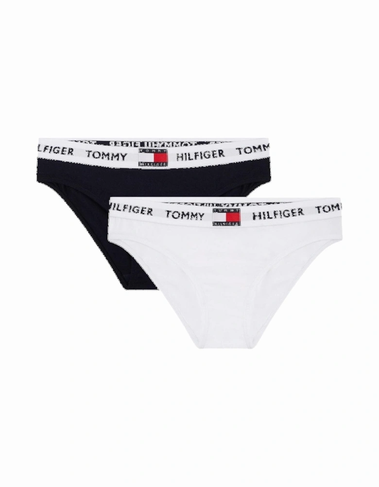 2-Pack Girls Flag Logo Bikini Briefs, Black/White