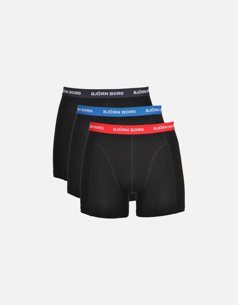 3-Pack Contrast Waistband Boxer Trunks, Black w/ red/blue