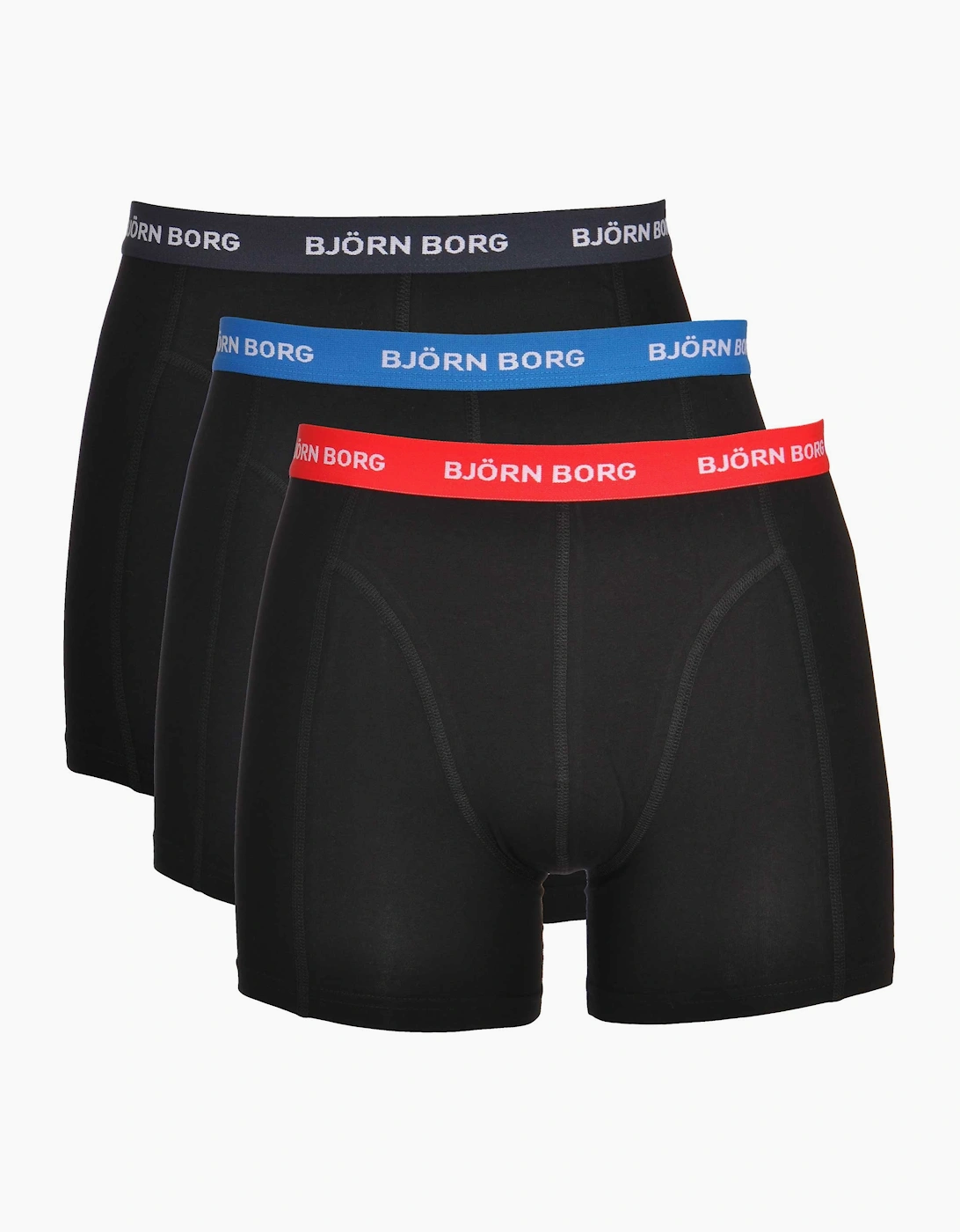 Bjorn Borg Men's 3-Pack Contrast Waistband Boxer Trunks, Black W/ Red/blue - Size, 37/36/32