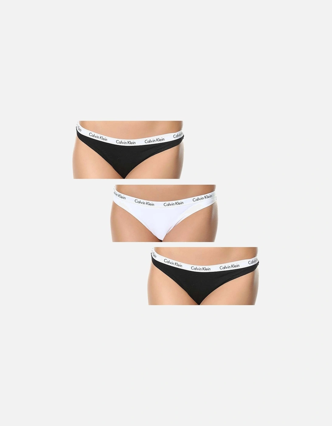 Calvin Klein Women's Carousel 3-Pack Thong, Black/White/Black - Black/Black/White - Size: 16