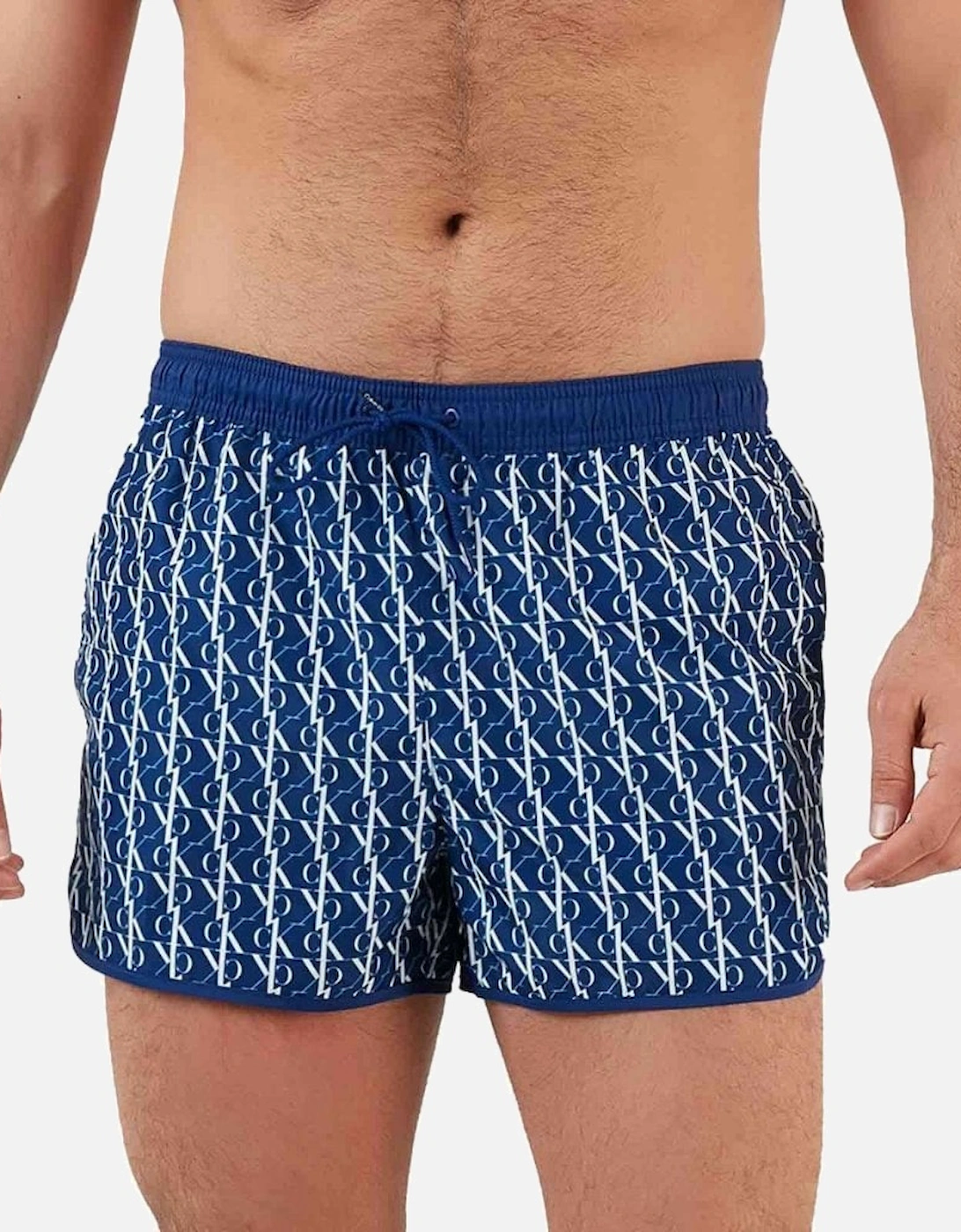 CK One Short Runner Swim Shorts, Monogram Bold Blue