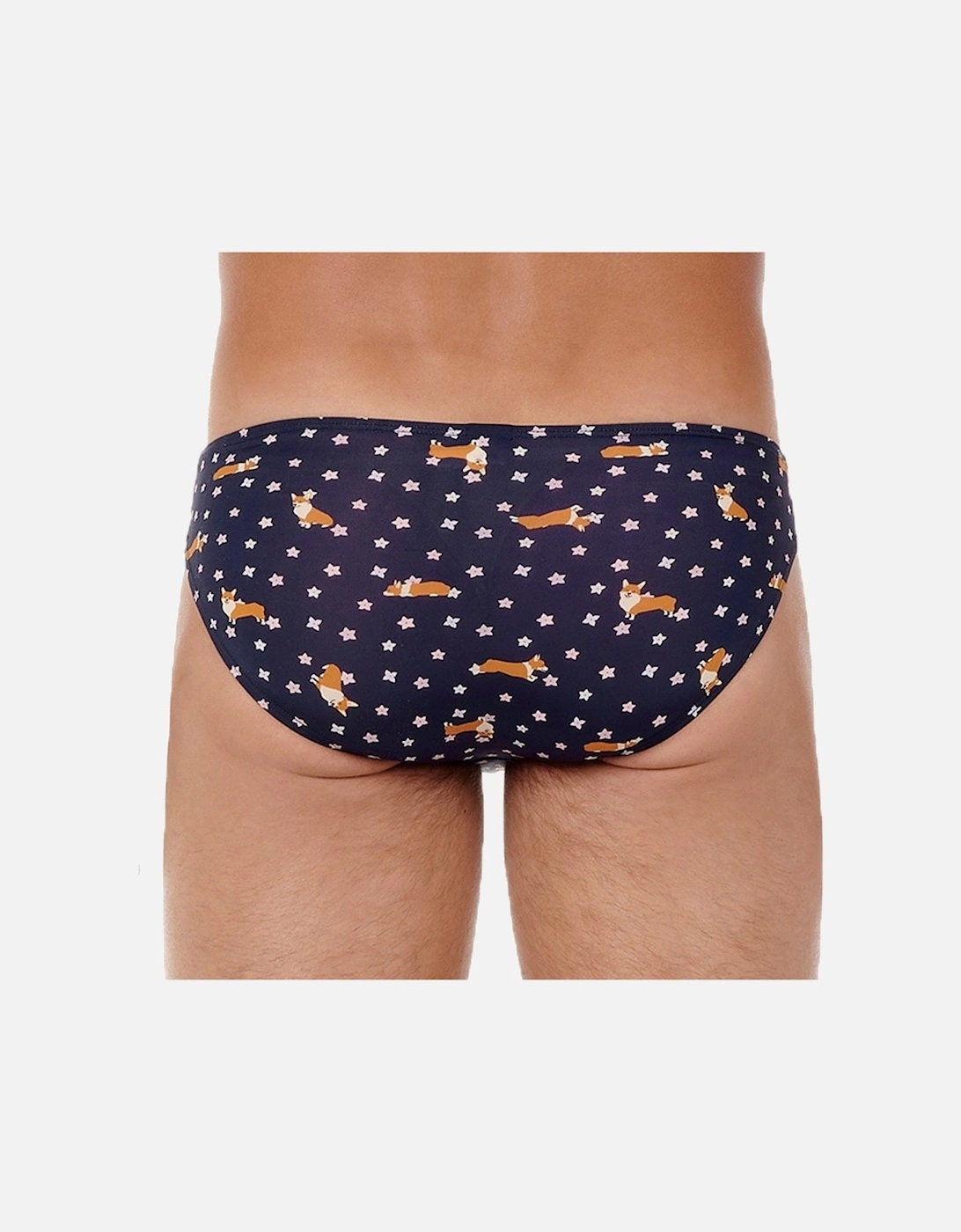 Funky Corgi Stars Print Microfibre Brief, Navy