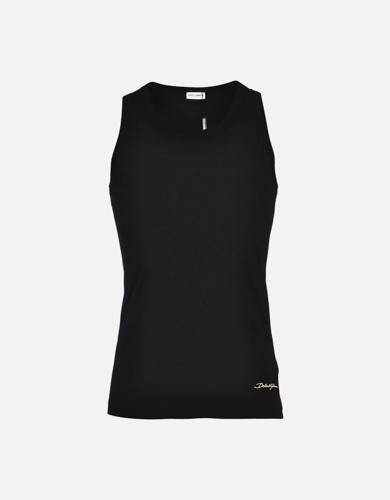 FUEB0 Stretch Cotton Tank Top, Black with Yellow Logo