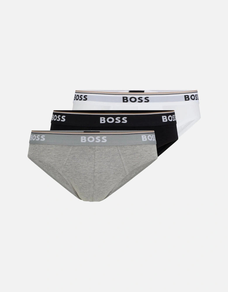 3-Pack Power Logo Briefs, Black/White/Grey