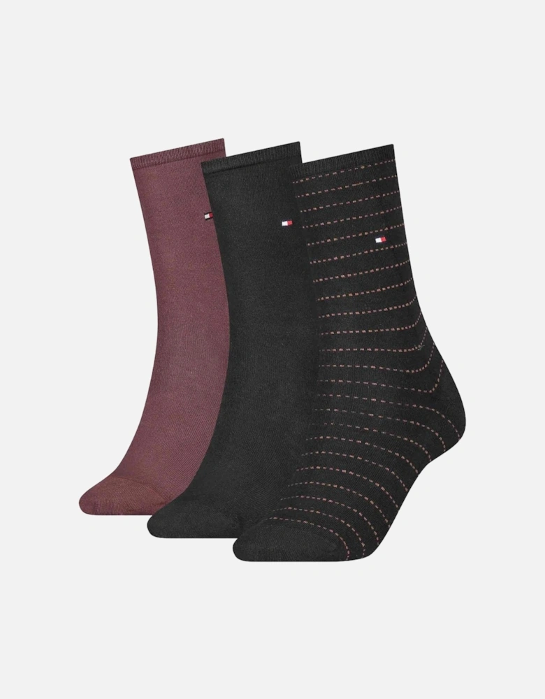 3 Pack Women's Fine Stripe Socks, Black/Claret