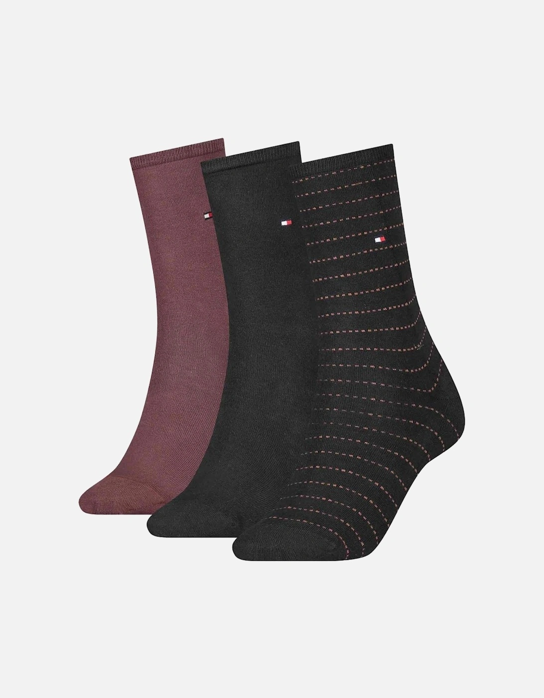 3 Pack Women's Fine Stripe Socks, Black/Claret, 3 of 2