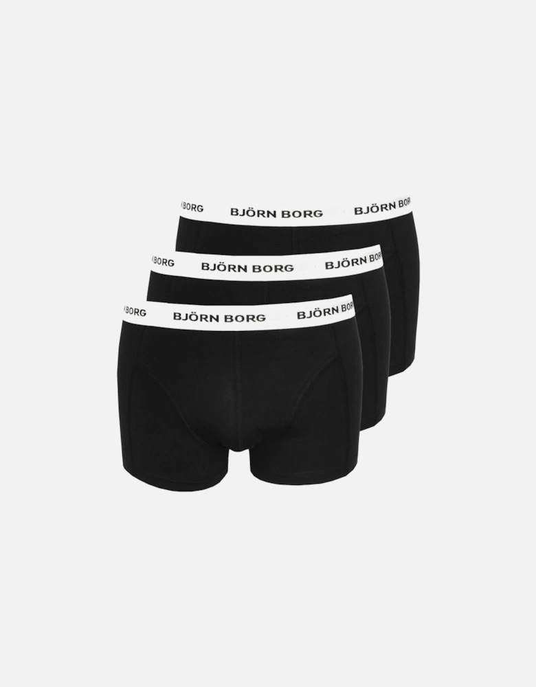 3-Pack White Waistband Boxer Trunks, Black