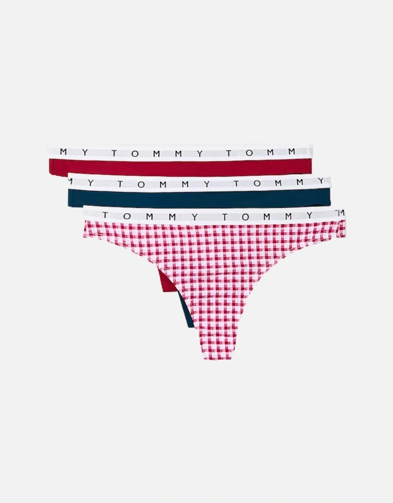 Cotton 3-Pack Thong, Exotic Berry/Gingham/Night Diver