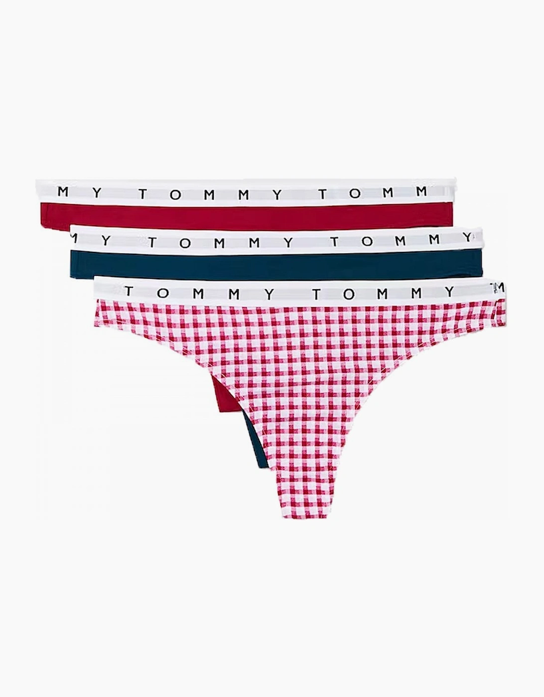 Tommy Hilfiger Tommy Hilfiger Women's Cotton 3-Pack Thong, Exotic Berry/Gingham/Night Diver - Red