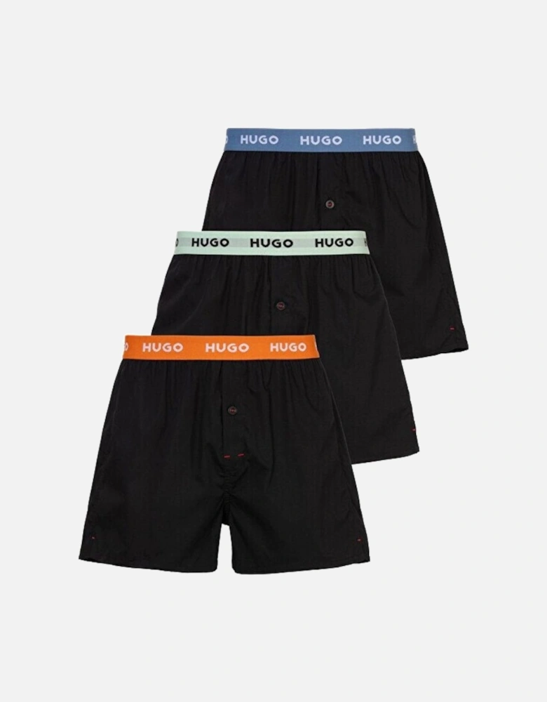 3-Pack Classic Logo Woven Boxer Shorts, Black w/ orange/blue/mint