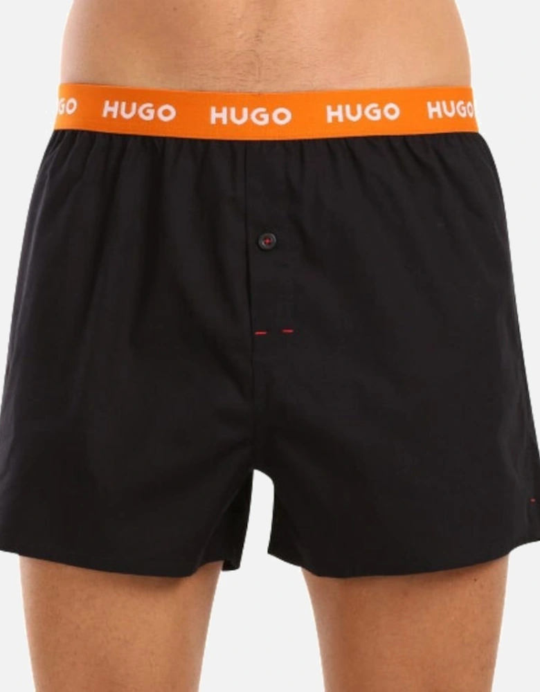 3-Pack Classic Logo Woven Boxer Shorts, Black w/ orange/blue/mint