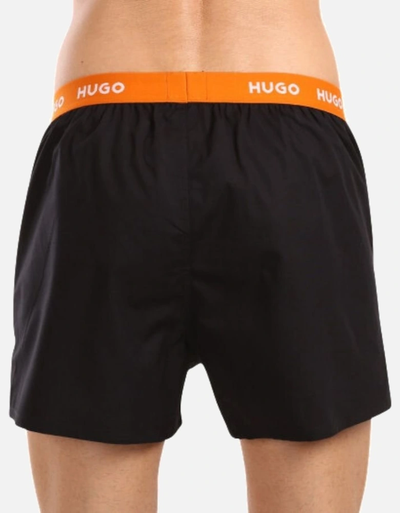 3-Pack Classic Logo Woven Boxer Shorts, Black w/ orange/blue/mint