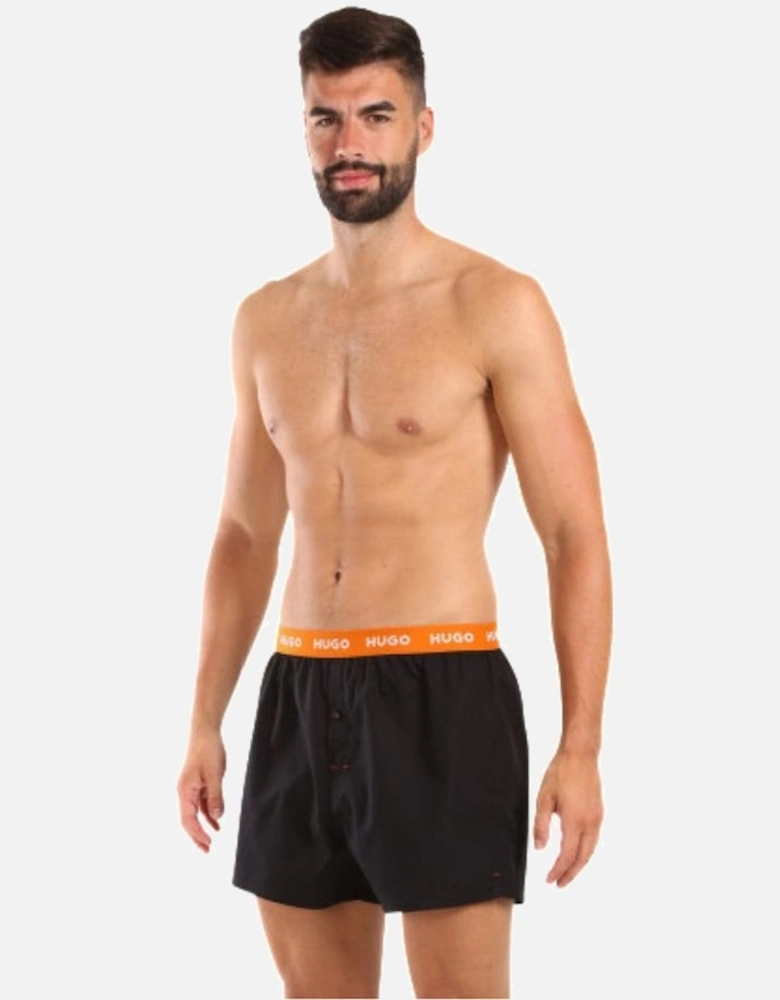 3-Pack Classic Logo Woven Boxer Shorts, Black w/ orange/blue/mint