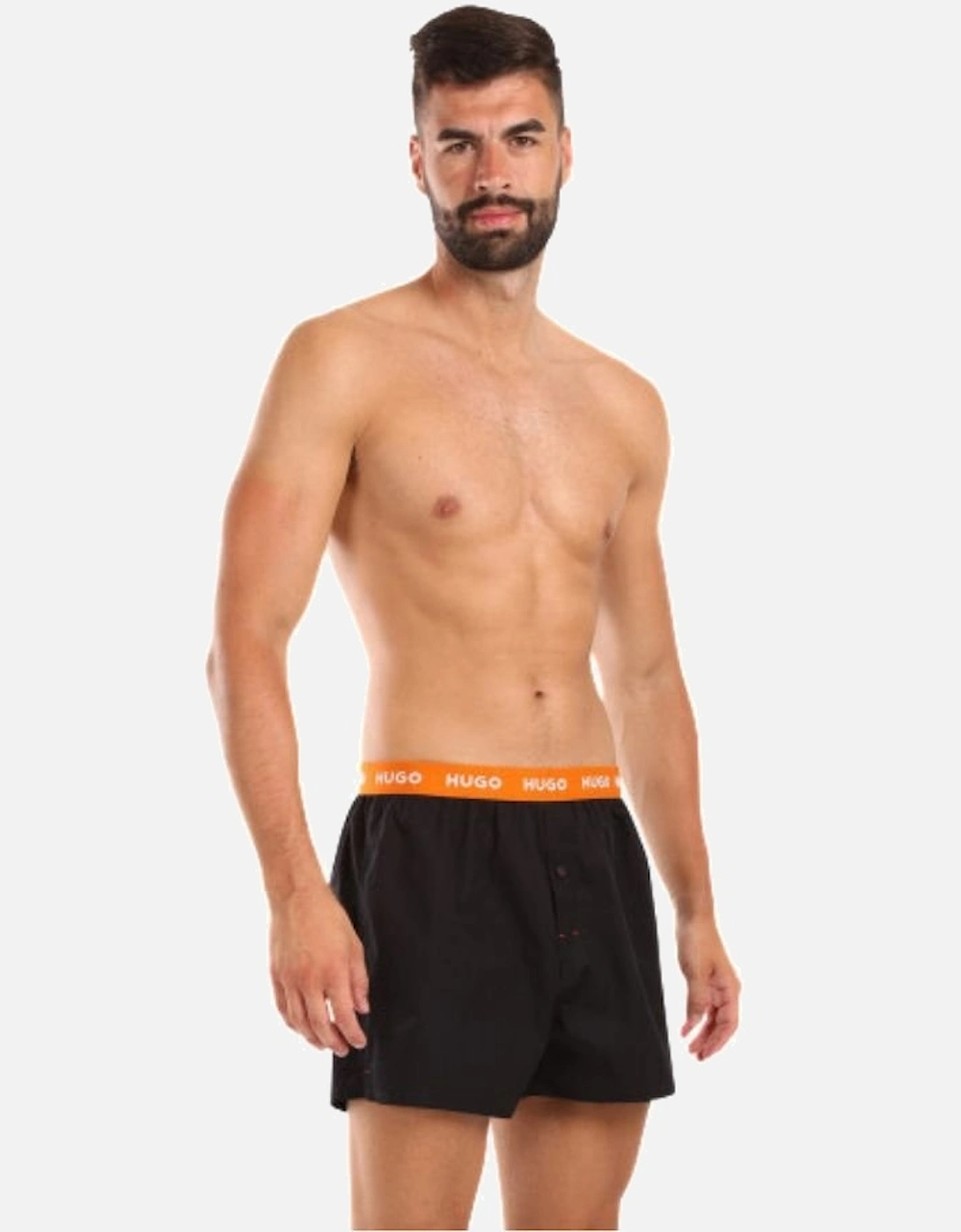 3-Pack Classic Logo Woven Boxer Shorts, Black w/ orange/blue/mint