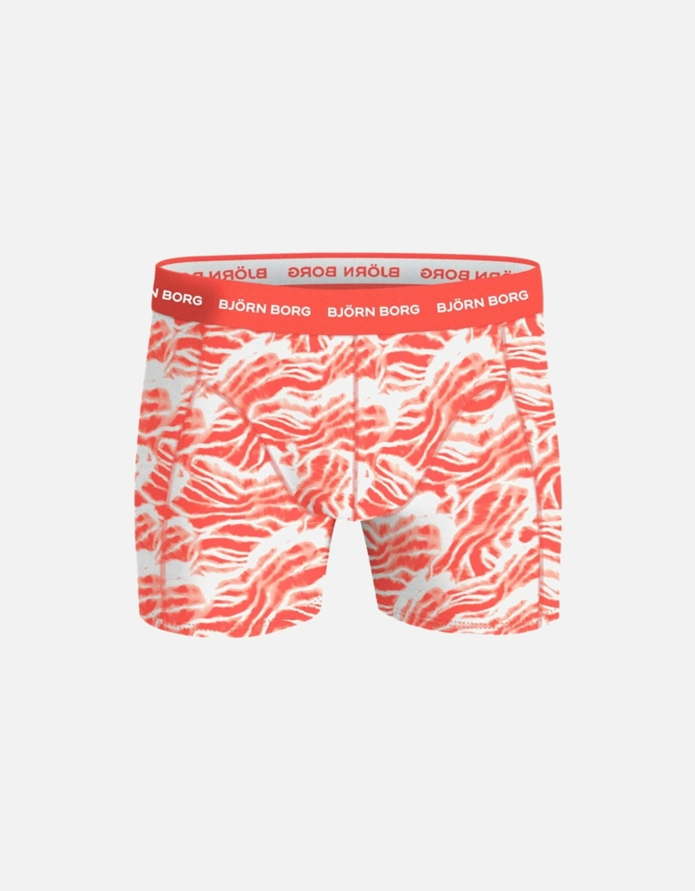 3-Pack Wavy Print Boxer Trunks, Coral/black