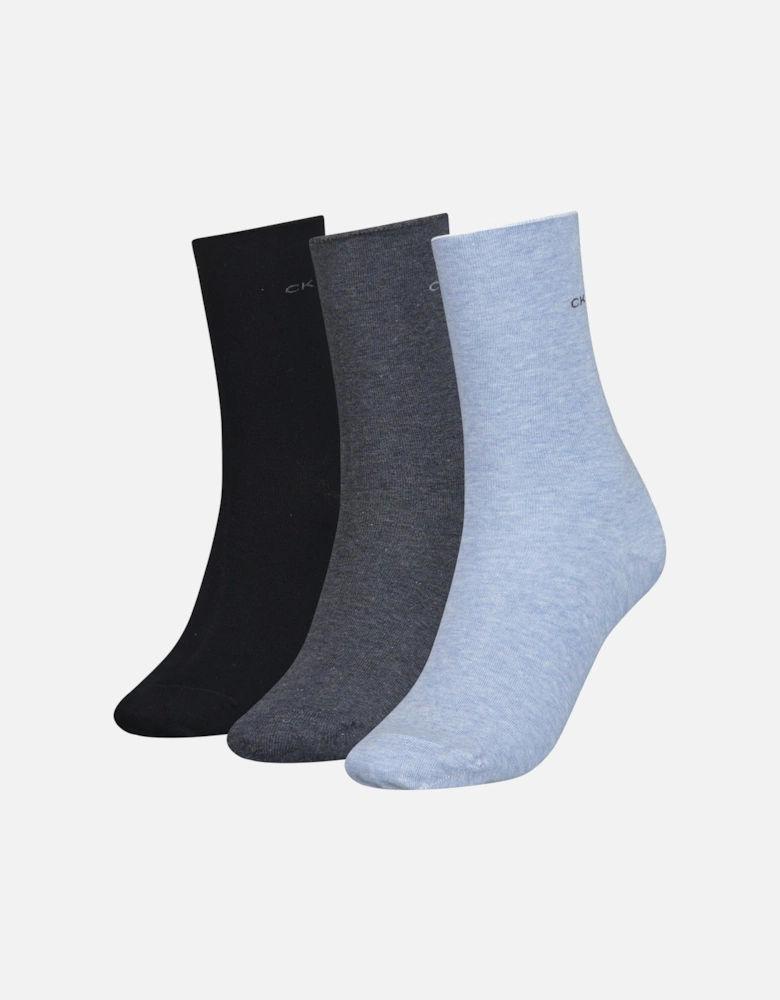 3-Pack Classic Roll-Top Women's Socks, Blue Mix