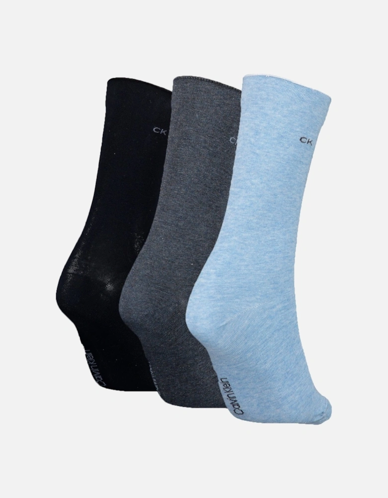 3-Pack Classic Roll-Top Women's Socks, Blue Mix