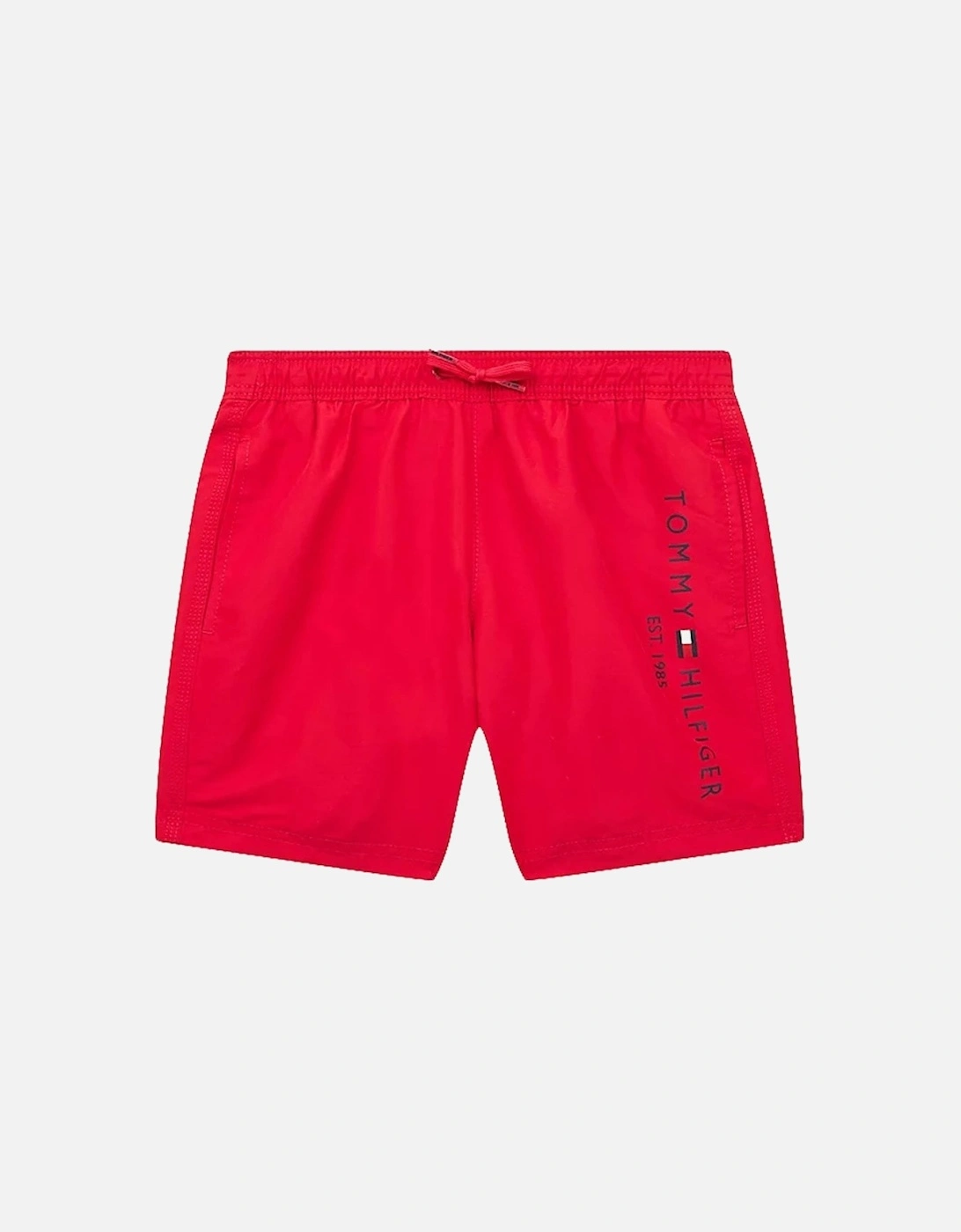 Boys Logo Regular Fit Mid Length Drawstring Swim Shorts, Primary Red, 3 of 2