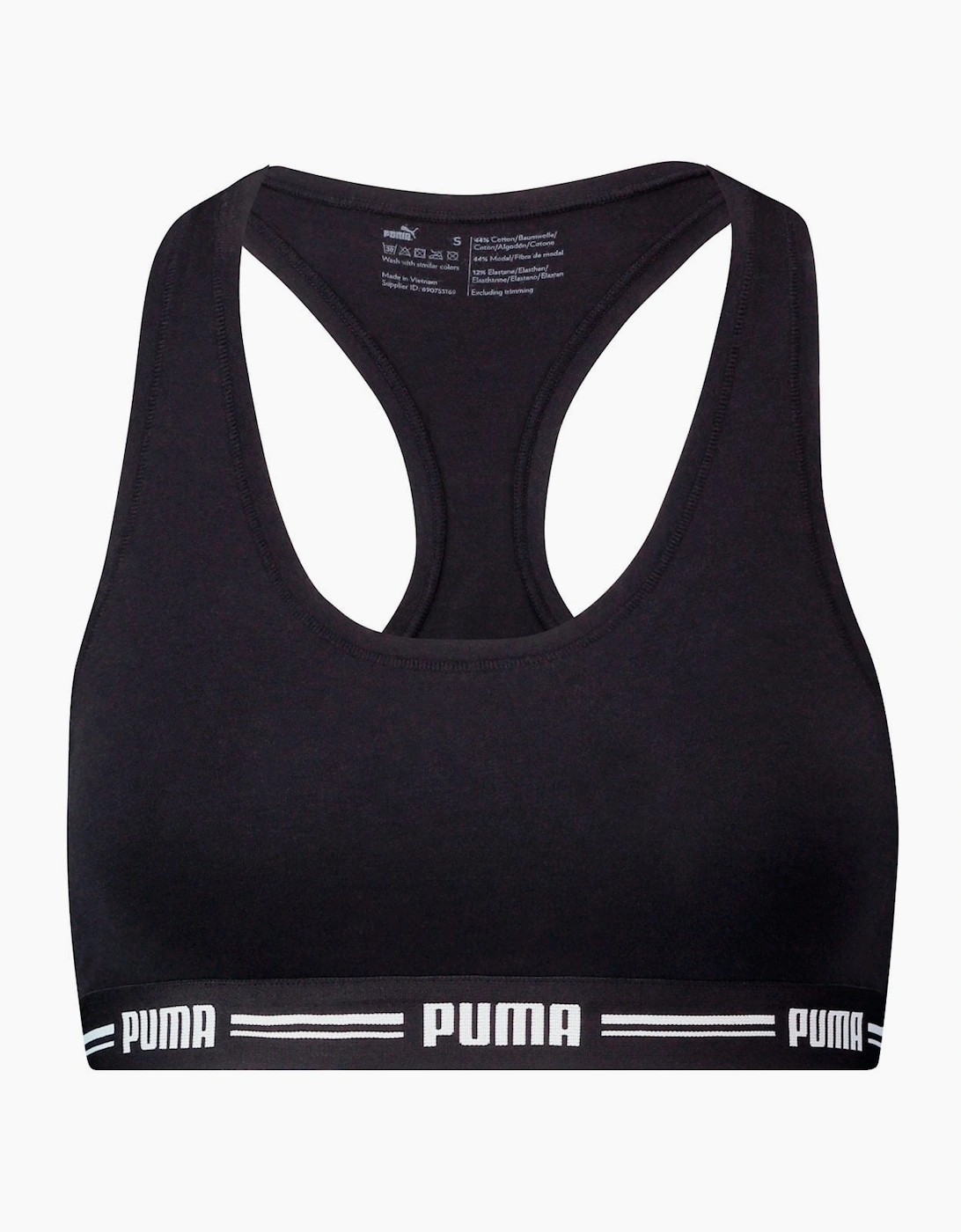 Puma Women's Striped Logo Racerback Bra Top, Black - Size: L