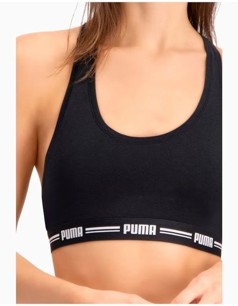 Striped Logo Racerback Bra Top, Black