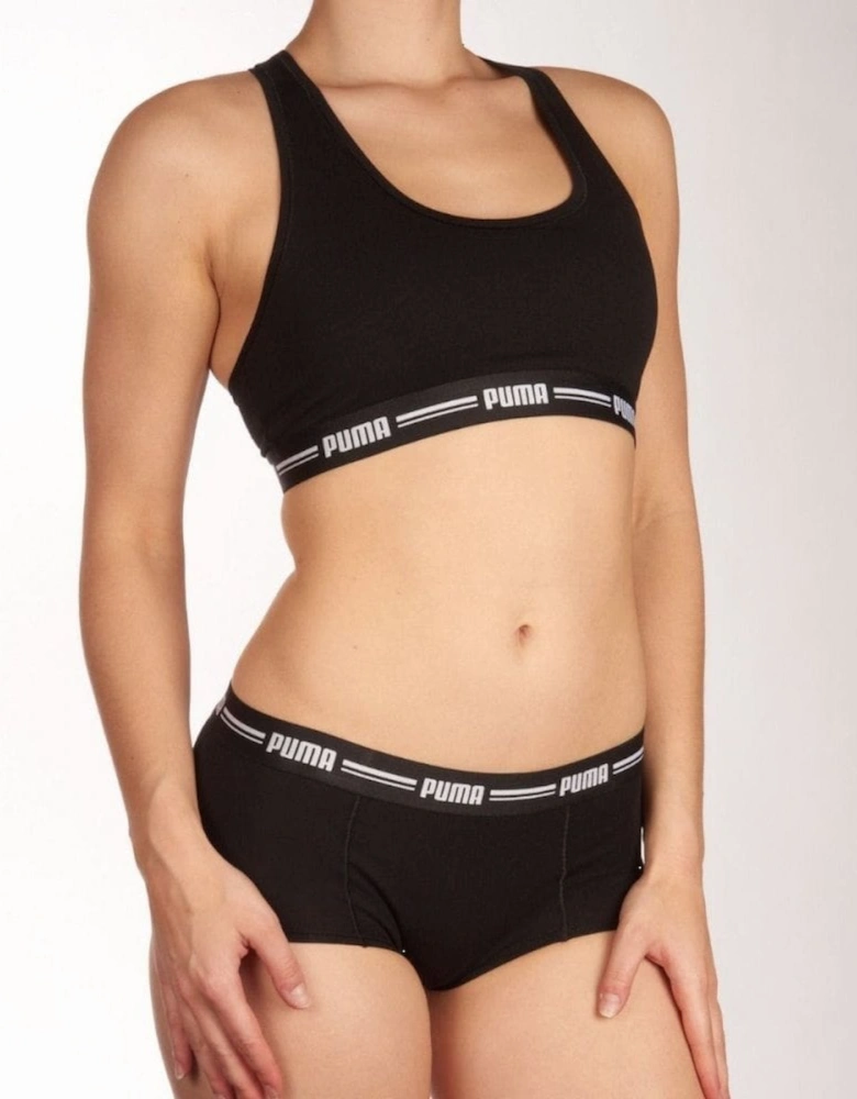 Striped Logo Racerback Bra Top, Black