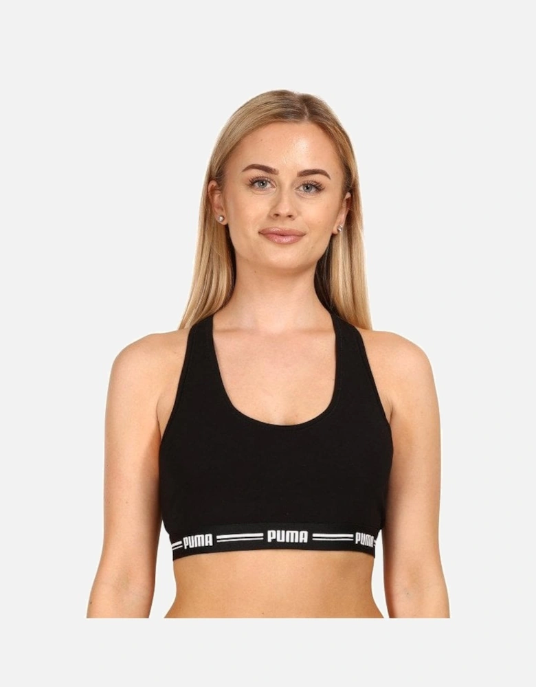 Striped Logo Racerback Bra Top, Black