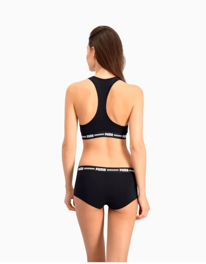 Striped Logo Racerback Bra Top, Black