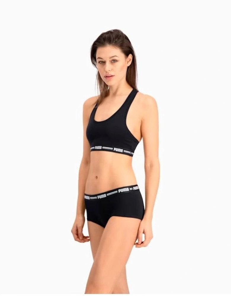 Striped Logo Racerback Bra Top, Black