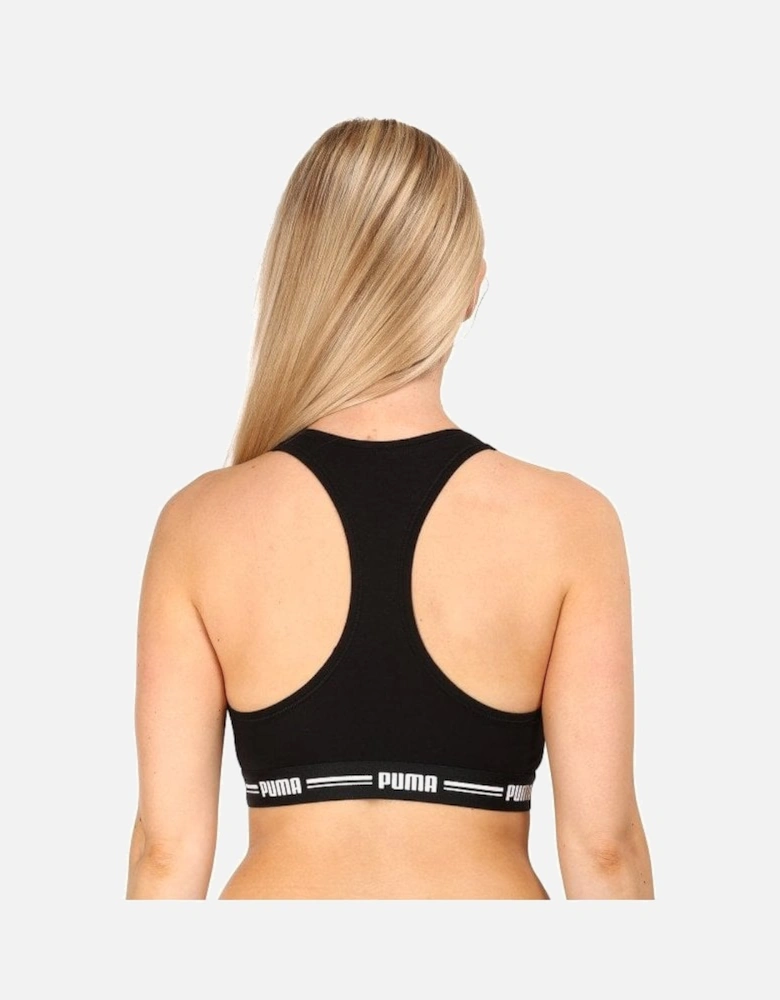 Striped Logo Racerback Bra Top, Black