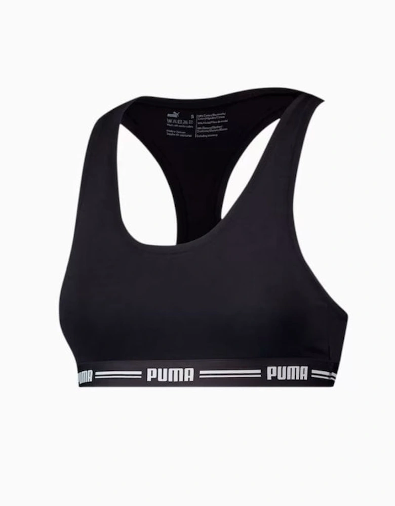 Striped Logo Racerback Bra Top, Black