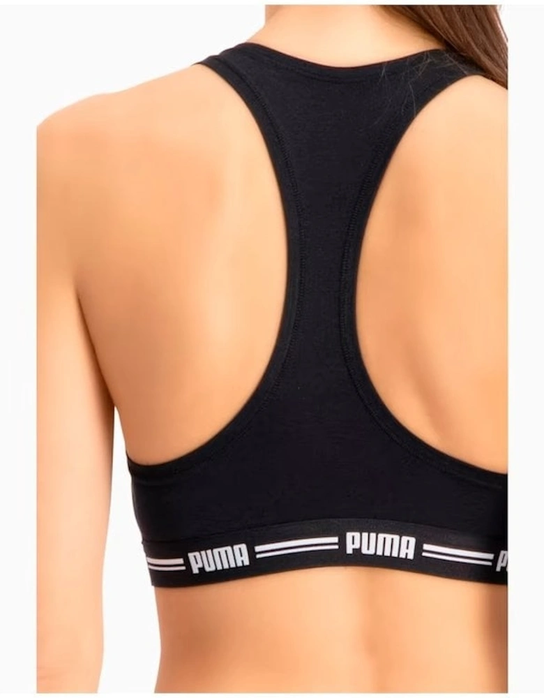 Striped Logo Racerback Bra Top, Black