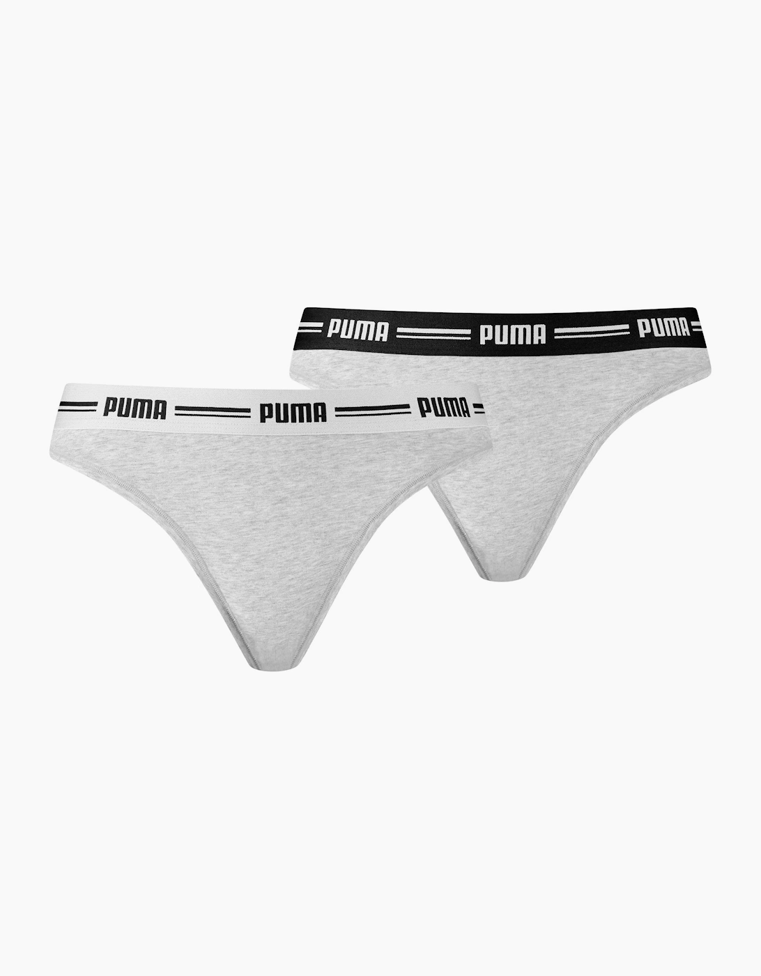 Puma Women's 2-Pack Striped Logo Mid-Rise Strings, Grey Melange - Grey/Grey - Size: 10