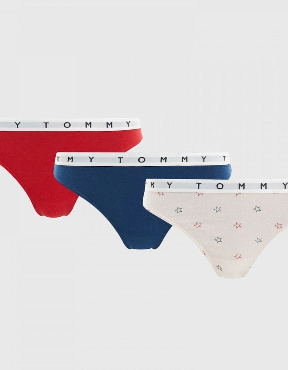 Tommy Hilfiger Women's Cotton 3-Pack Thong, Twilight Indigo/Star/Primary Red - Navy - Size: 8/6