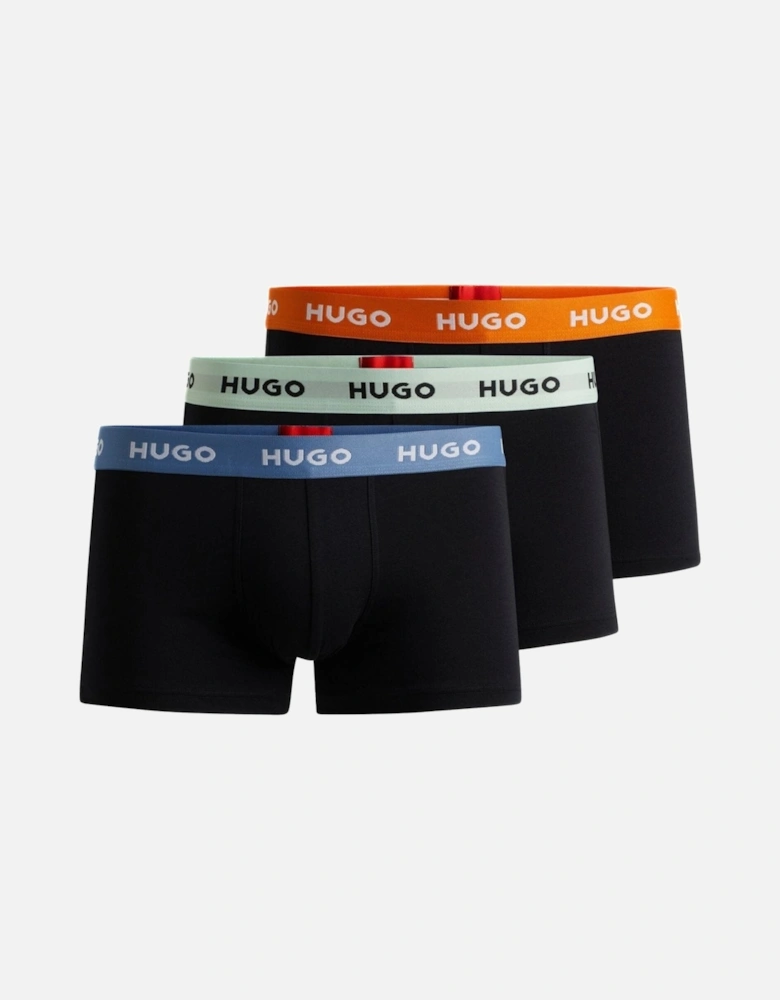 3-Pack Classic Logo Boxer Trunks, Black w/ orange/blue/mint