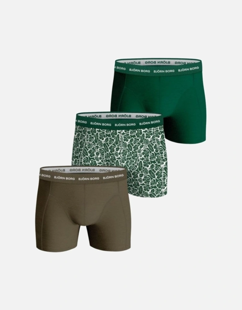 3-Pack Leaf Print Boxer Trunks, Green Mix