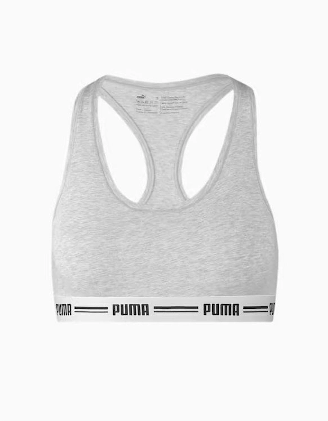 Puma Women's Grey Striped Logo Racerback Bra Top, Melange - Size Xs