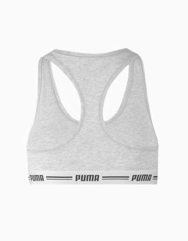 Striped Logo Racerback Bra Top, Grey Melange