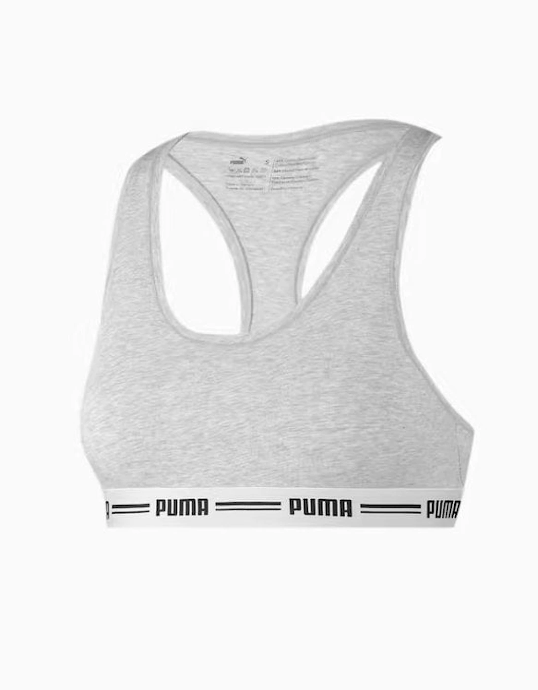 Striped Logo Racerback Bra Top, Grey Melange