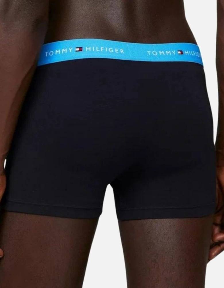 3-Pack Signature Essentials Boxer Trunks, Black w/ blue/green/pink