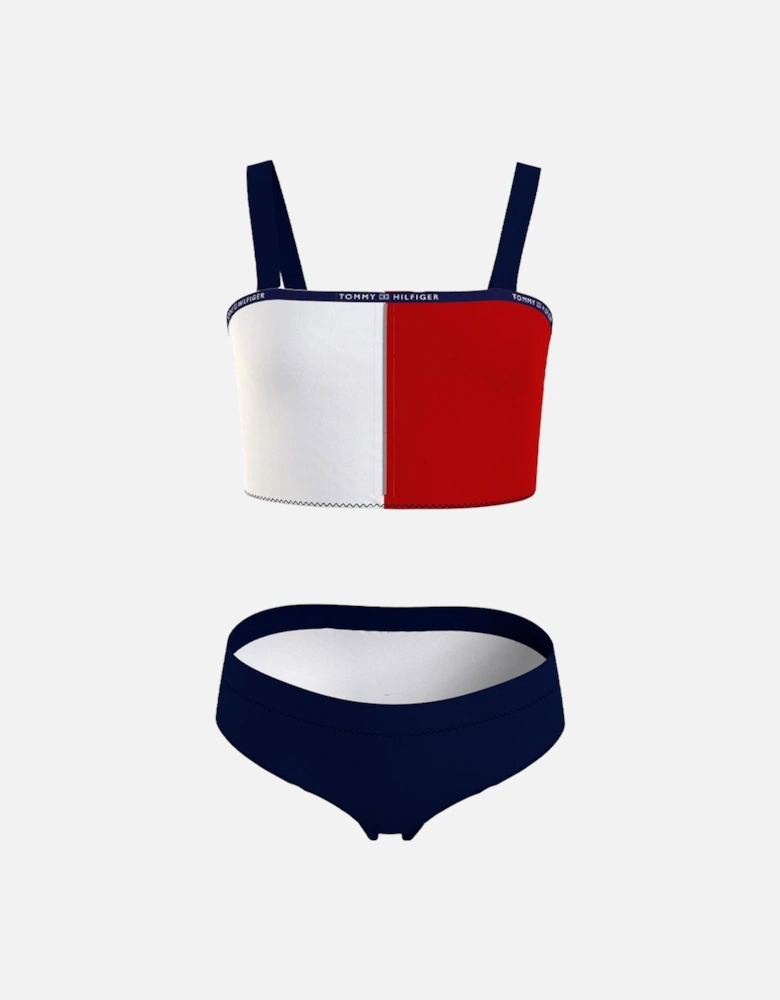 Girls Flag Logo Bralette & Bikini Brief Swimwear Set, Navy/red/white