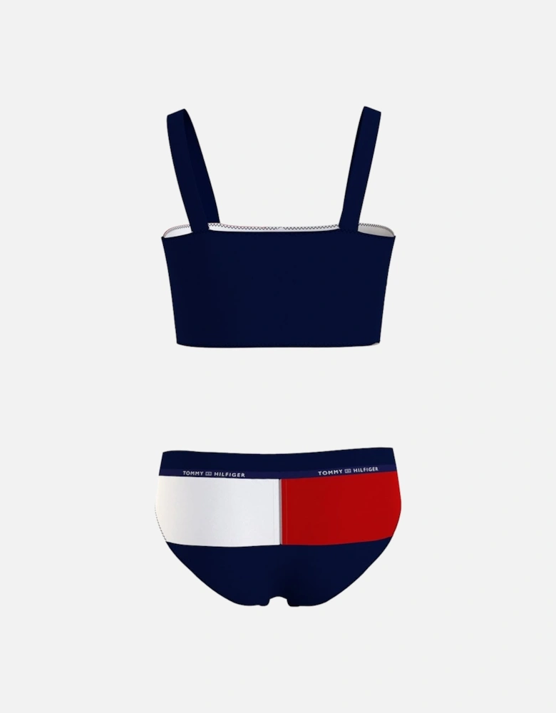 Girls Flag Logo Bralette & Bikini Brief Swimwear Set, Navy/red/white