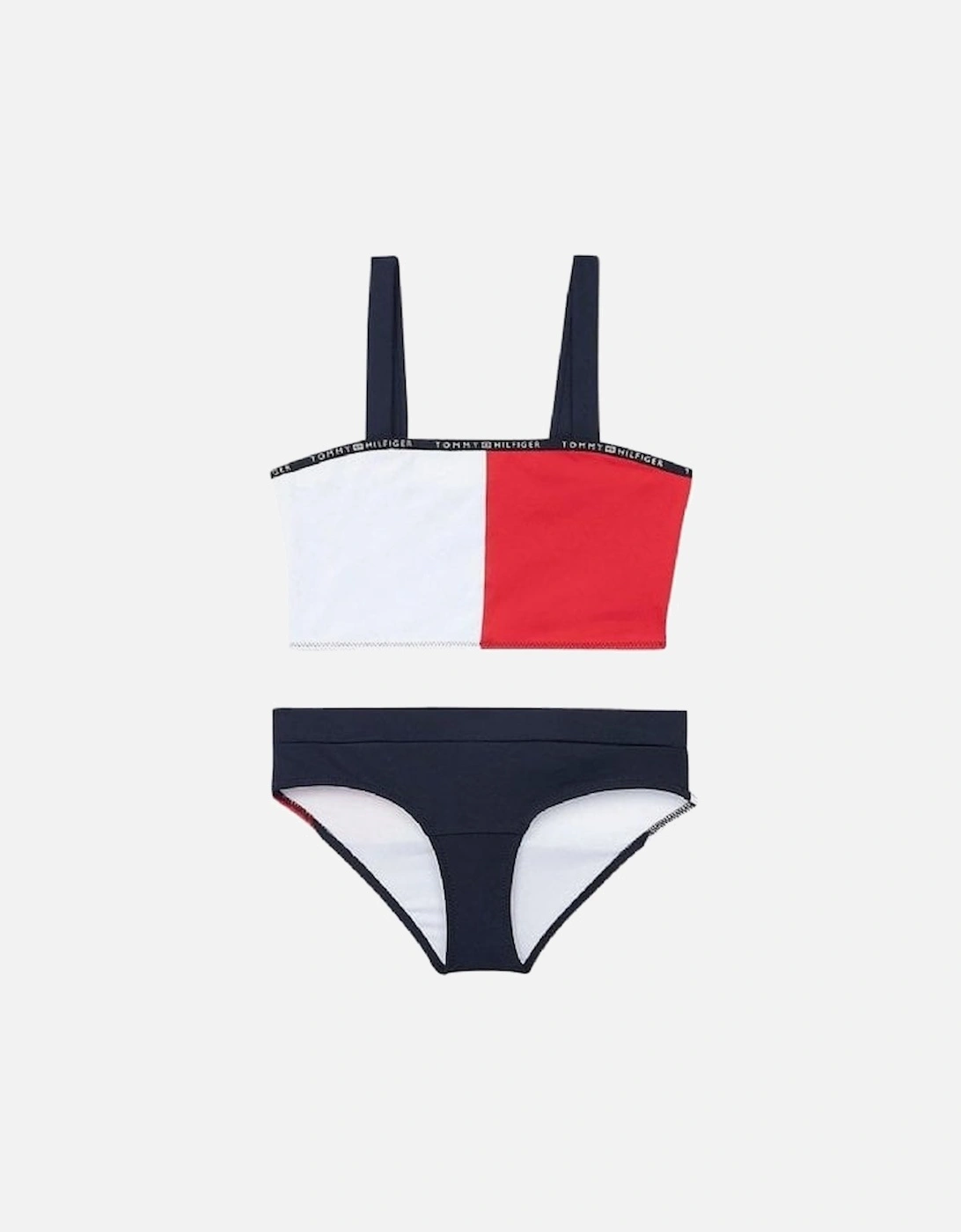 Girls Flag Logo Bralette & Bikini Brief Swimwear Set, Navy/red/white