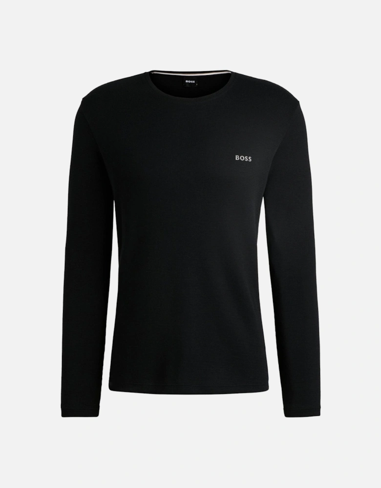 Lightweight Mini Waffle Long-Sleeve Lounge Top, Black